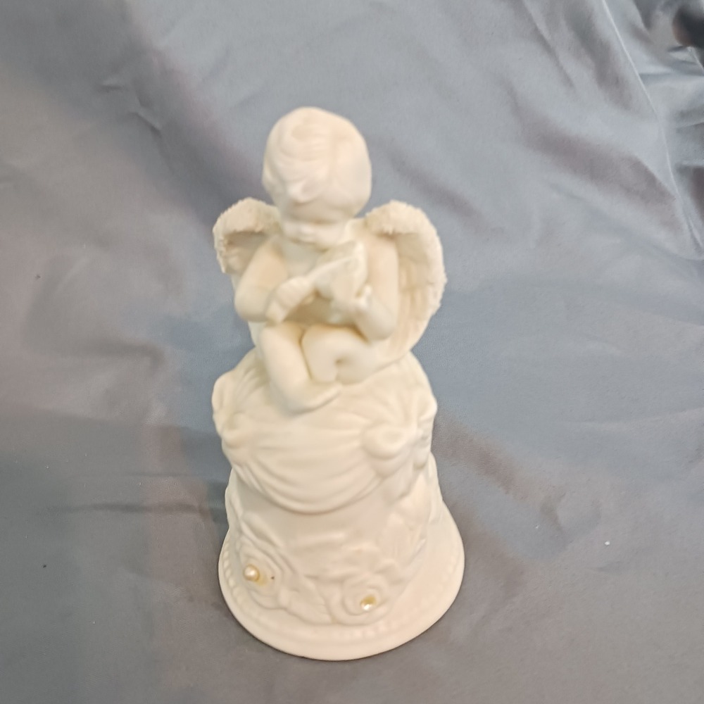 Vintage Angel Bell Figurine Home Decor Small White Excellent Ceramic Cherub